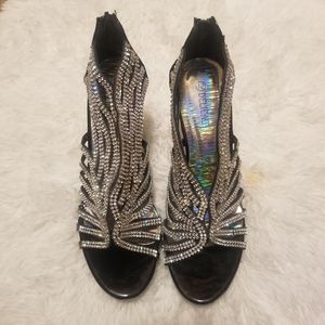 DELICACY Black Blinged, Open Toe Heels